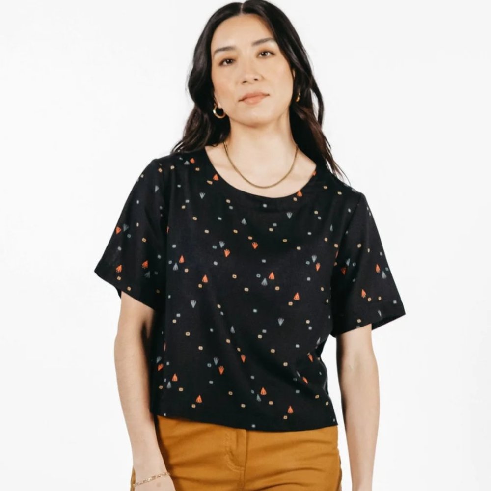 Black Short Sleeve Tee with Multicolor Micro Print